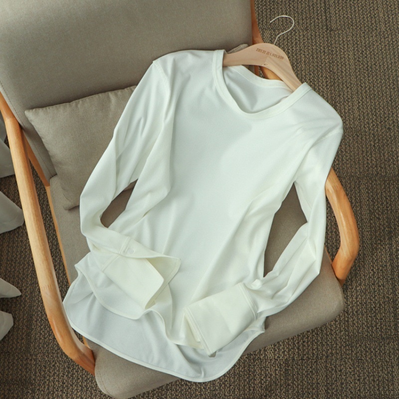 Autumn Layered T-shirt Women's Mid-length Spliced Shirt Sleeves Threaded Cotton Loose Long-sleeved T-shirt Top