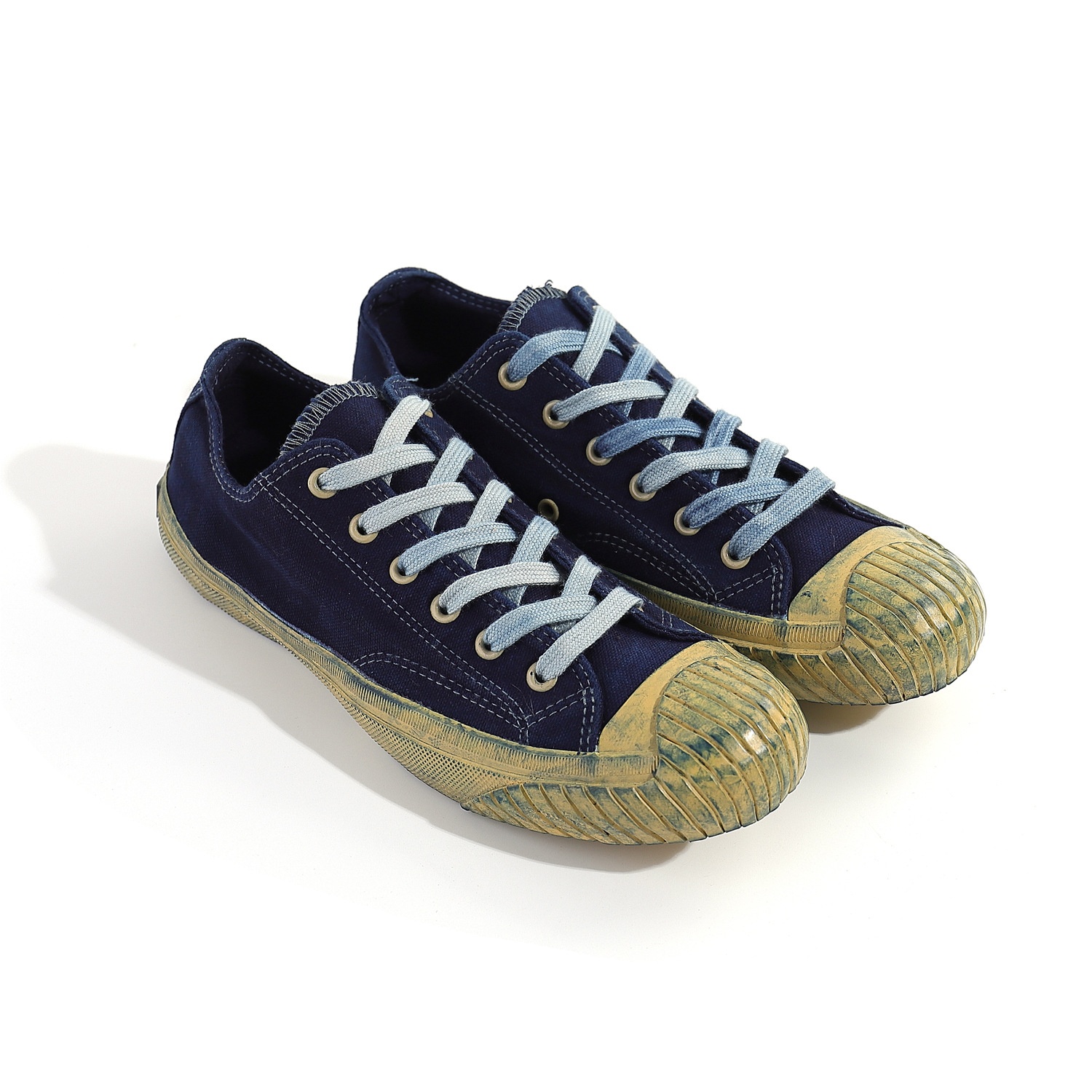 Indigo Blue Dyed Canvas Shoes Kurume Vulcanized Shoes Couple Models Japanese Retro Low-top Men's Round-toed Canvas Shoes