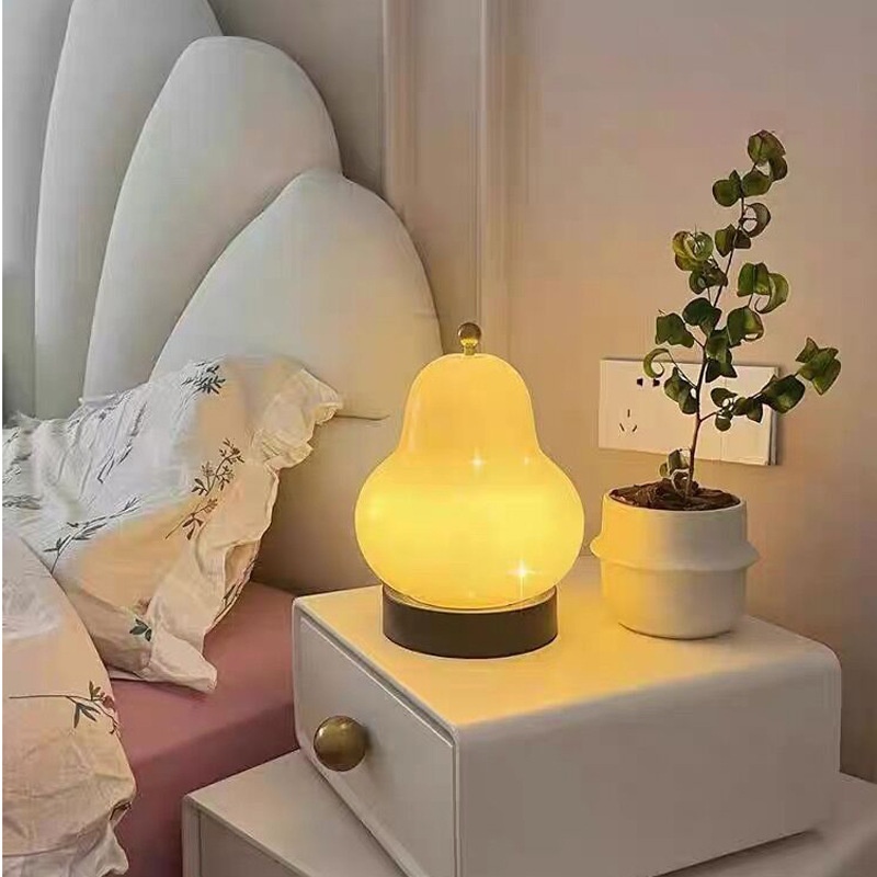 Medieval French Cream Pear Table Lamp Bedroom Bedside Study Living Room Charging Touch Portable Atmosphere Night Light