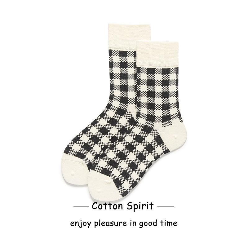 Black And White Plaid Socks Women's Mid-tube Socks British Retro College Style Versatile Sandals Socks YSocks