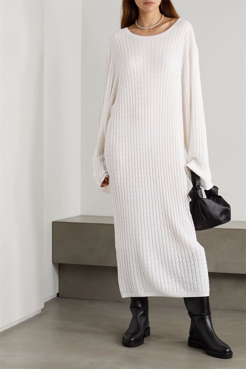 Nordic Series Foreign Trade Order Minimalist Lazy Loose Cable Knit Skirt Long Wool Dress