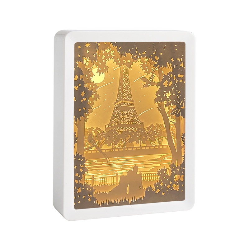 Love Eiffel Tower3 DStereo Light And Shadow Paper Sculpture Lamp