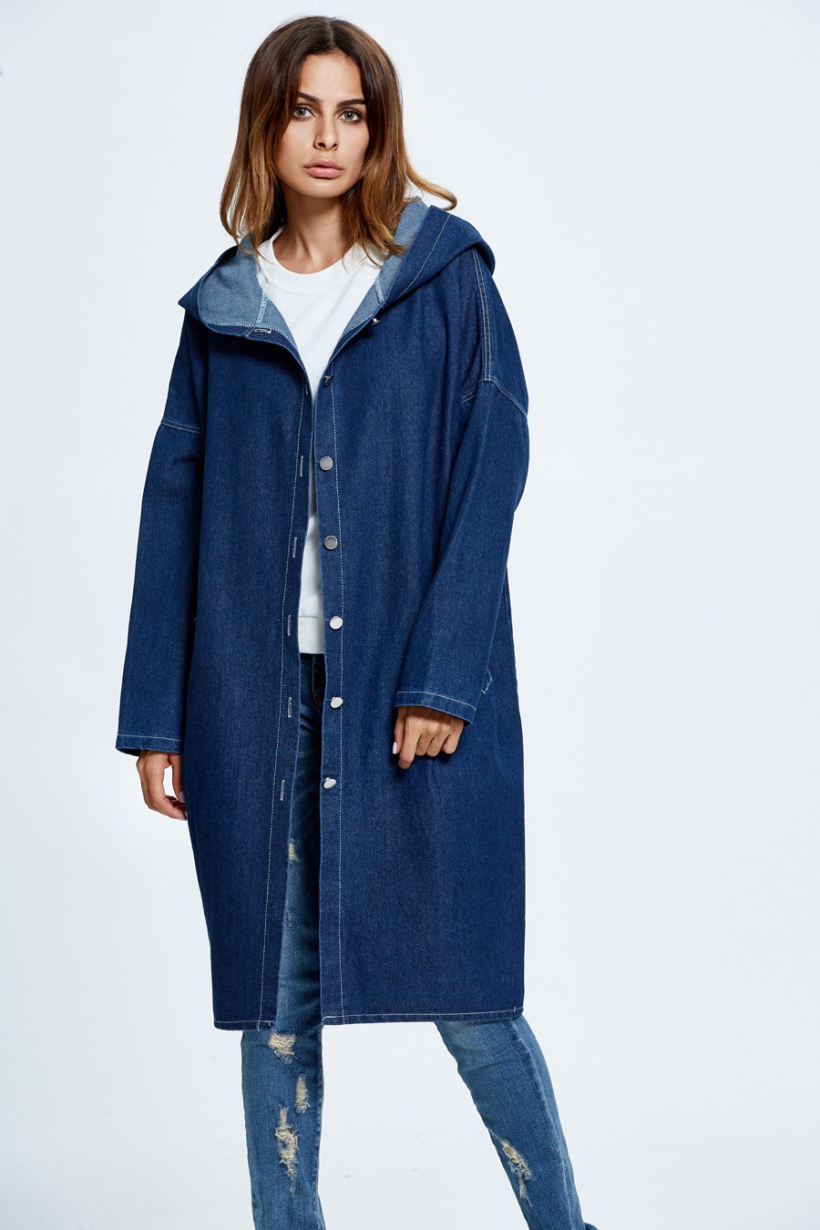 8041# European And American Autumn And Winter Denim Jackets And Coats, Special Of Popular Foreign Trade Hooded Denim Windbreakers