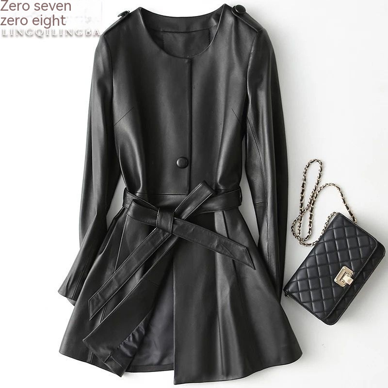 Haining Leather Coat Women's Mid-length Spring And Autumn Sheepskin Windbreaker Slimming Genuine Leather Single Leather Top