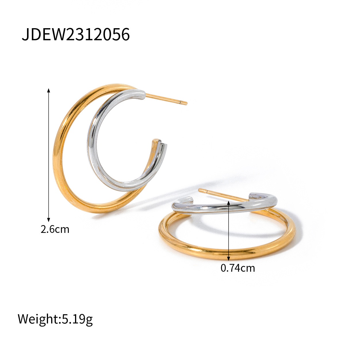 Titanium Steel Double-layer Earrings Gold Stainless Steel Light Luxury Ladies Earrings Fashionable Non-fading Earrings