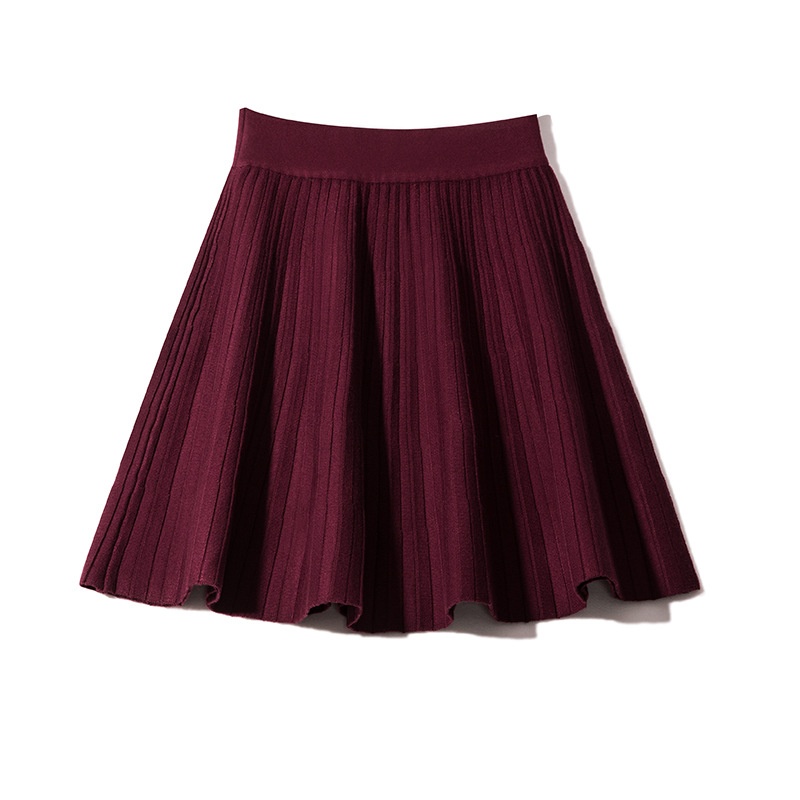 Autumn And Winter Knitted Skirt Pleated Skirt Short Skirt High Waist A Line Skirt Slimming Skirt Pleated Skirt For Women