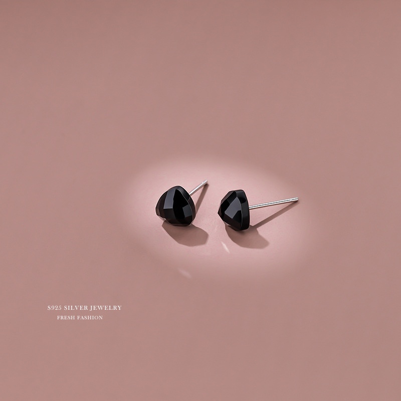 925 Sterling Silver Polygon Earrings For Women Black Earrings Simple Cold Style Zircon Geometric Ear Bone Studs Temperament Earrings