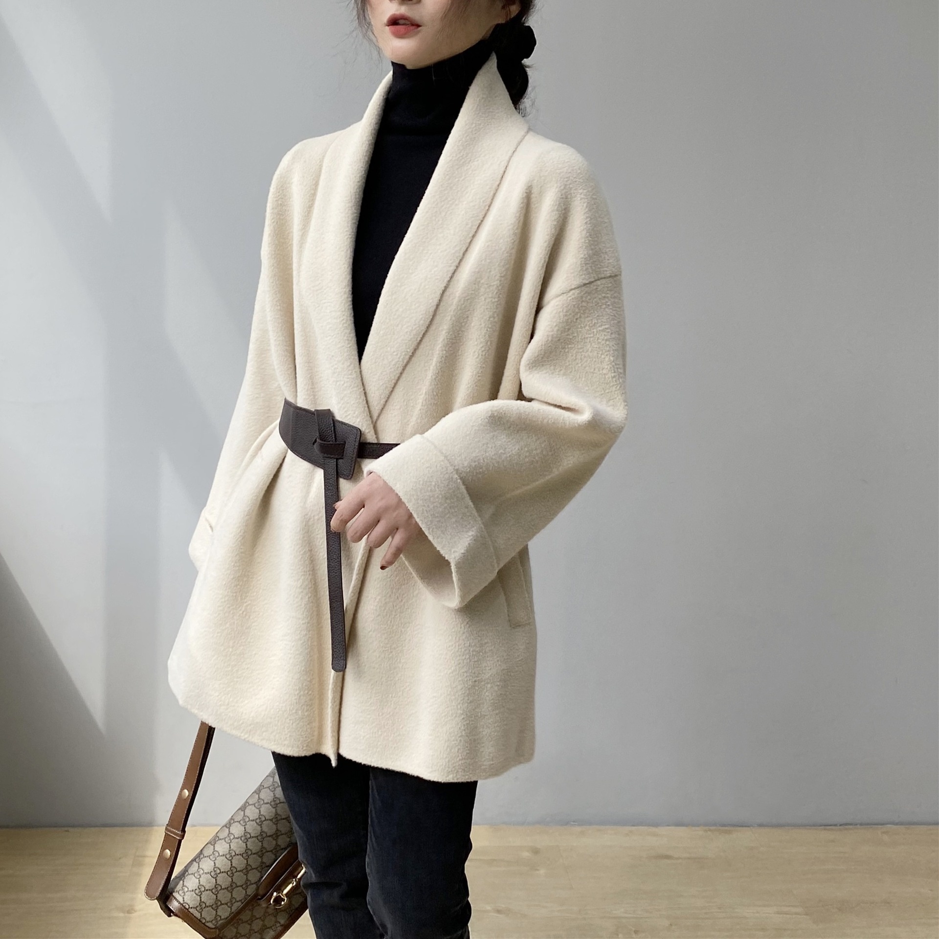 Jiazhi Korean Style Loose Woolen Coat Bathrobe Style Simple Commuting Coat Autumn And Winter1 T A81