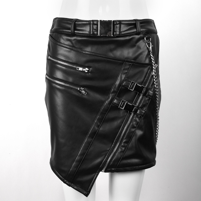 Skirt Autumn And Winter European And American Style Foreign Trade Slimming Zipper Belt Irregular Hip-covering Leather Skirt For Women