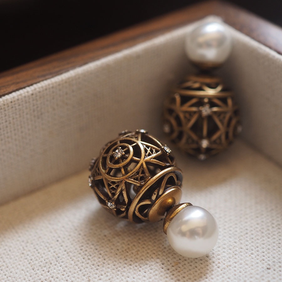 D Home Hollow Retro Lace Diamond European And American Style Personality Front And Rear Pearl Commuting Retro European And American Style Niche